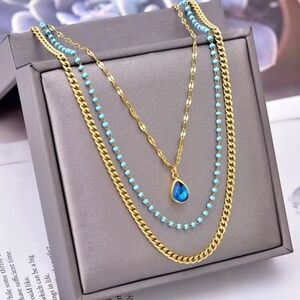 18 KT Gold Over Titanium Blue Layered Necklace